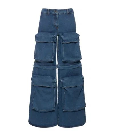 Giuseppe Di Morabito Maxi Cotton Denim Cargo Jeans W/pockets In Blue