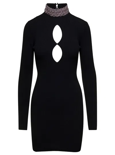 Giuseppe Di Morabito Merino Wool Mini Dress Embellished Neck In Black