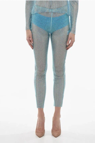 Giuseppe Di Morabito Mesh Pants With All-over Crystals In Blue
