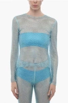 GIUSEPPE DI MORABITO MESH TOP WITH ALL-OVER CRYSTALS
