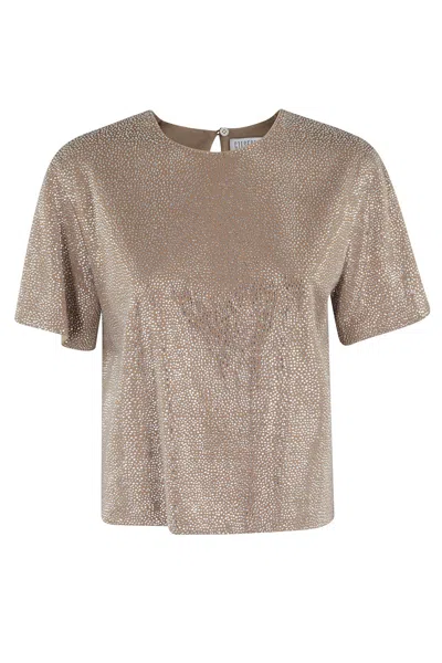 Giuseppe Di Morabito Crystal-embellished Mesh Top In Beige