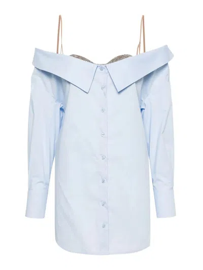 Giuseppe Di Morabito Rhinestoned V-nek Poplin Shirt In Azul Claro