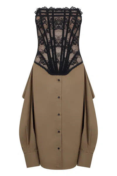 Giuseppe Di Morabito Mini Dress In Cotton With Lace In Brown