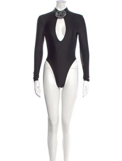Pre-owned Giuseppe Di Morabito Mock Neck Long Sleeve Bodysuit In Black