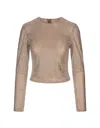 GIUSEPPE DI MORABITO NUDE LONG-SLEEVED T-SHIRT WITH ALL-OVER RHINESTONE DETAIL