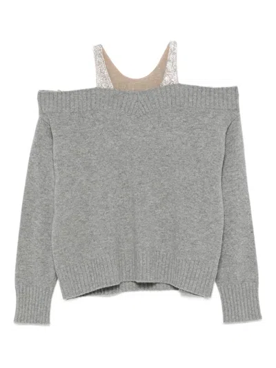 Giuseppe Di Morabito Off-shoulder Ribbed Sweater In Gray