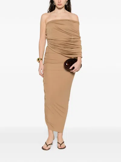 Giuseppe Di Morabito One-shoulder Gathered Midi Dress In Brown