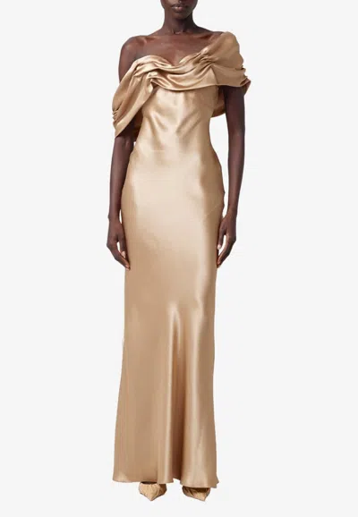 Giuseppe Di Morabito One-shoulder Draped Maxi Dress In Brown