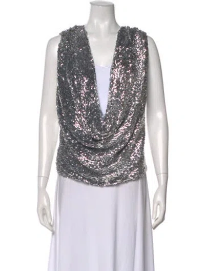 Pre-owned Giuseppe Di Morabito Patterned Cowl Neck Top W/ Tags In Silver