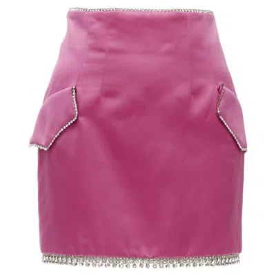 Pre-owned Giuseppe Di Morabito Pink Satin Crystal Rhinestone Mini Skirt