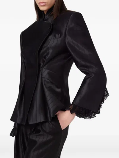 Giuseppe Di Morabito Pinstriped Lace-trim Jacket In Black