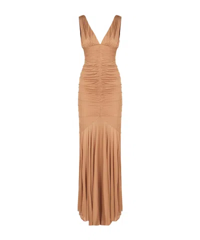 Giuseppe Di Morabito Draped V-neck Dress In Brown