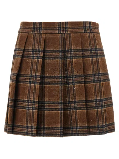 GIUSEPPE DI MORABITO PLEATED TARTAN SKIRT SKIRTS BROWN