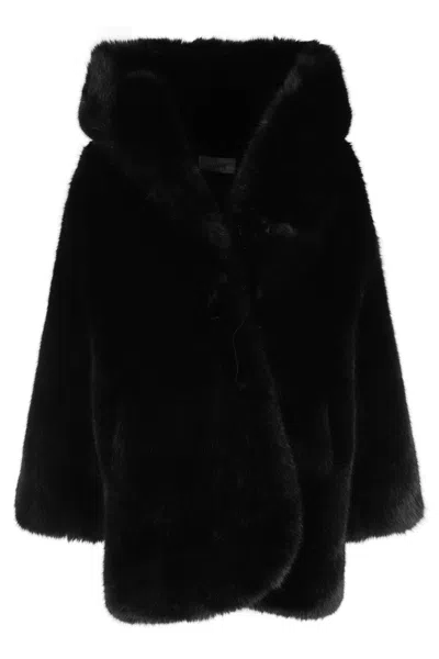 Giuseppe Di Morabito Plush Faux Fur Coat With Hood In Black