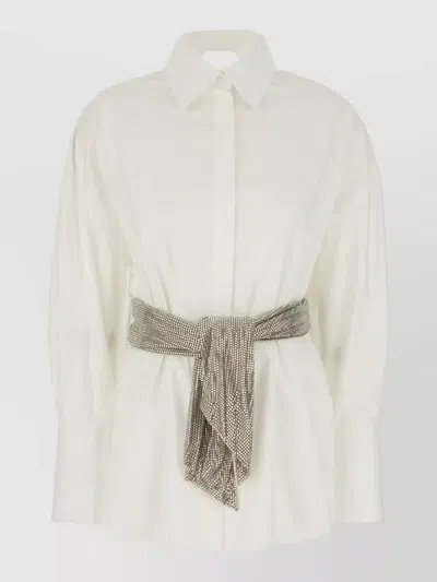 Giuseppe Di Morabito Poplin Shirt Long Sleeves Collared Neck Belt In White