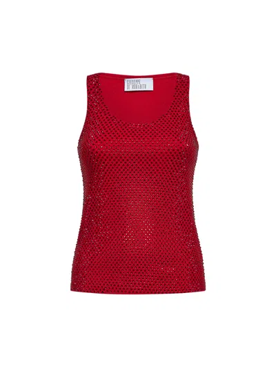 Giuseppe Di Morabito Red Crystal-embellished Stretch Cotton Knit Tank Top