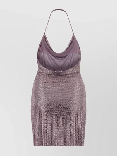 Giuseppe Di Morabito Rhinestone Draped Halter Neck Metallic Mini Dress