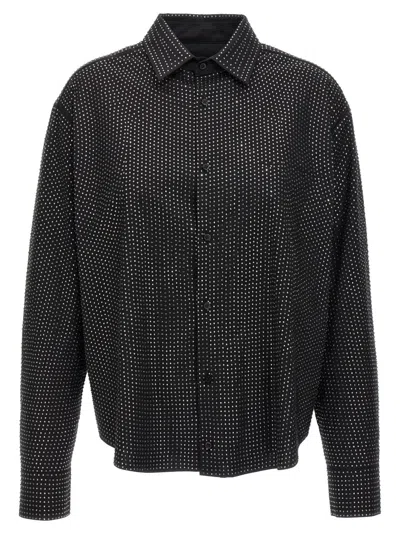 GIUSEPPE DI MORABITO GIUSEPPE DI MORABITO RHINESTONE-EMBELLISHED BLACK COTTON SHIRT WITH FRONT POCKET
