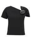Giuseppe Di Morabito Rhinestone Floral Brooch One-shoulder Top In Black