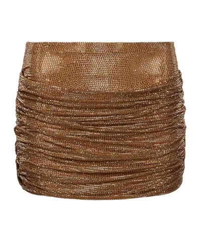 Giuseppe Di Morabito Ruched Embellished Mini Skirt In Brown