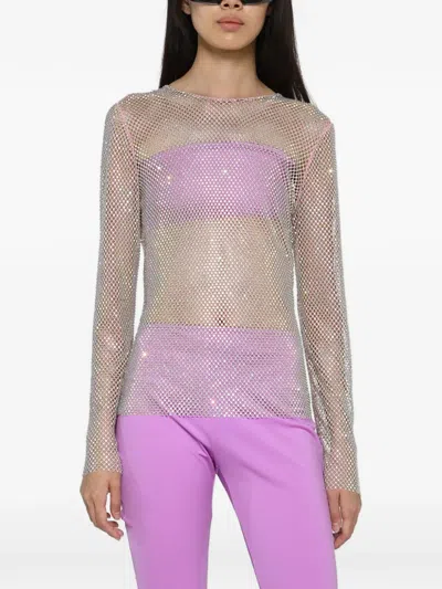 Giuseppe Di Morabito Rhinestone-embroidered Mesh Top In Silver