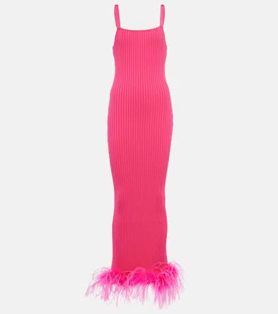Giuseppe Di Morabito Rib-knit Feather-trimmed Dress In Mt Pink