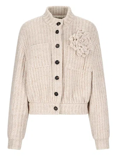 Giuseppe Di Morabito Ribbed Flower-embellished Cardigan In Neutral