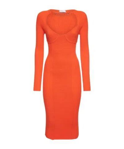 Giuseppe Di Morabito Ribbed Viscose Midi Dress W/chain Detail In Orange
