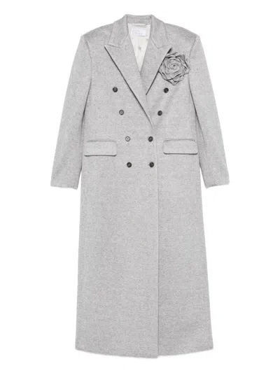 Giuseppe Di Morabito Rose-embellished Double-breasted Coat In Gray