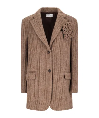Giuseppe Di Morabito Rose-embellished Ribbed Blazer In Brown