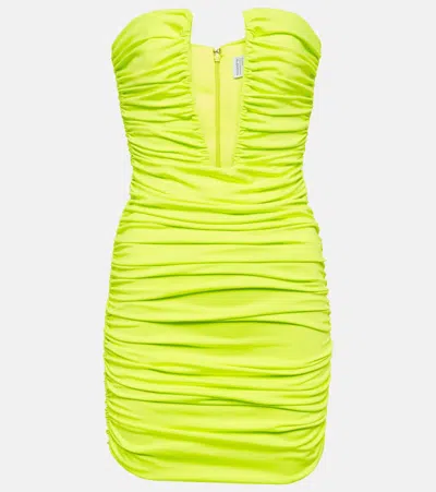 Giuseppe Di Morabito Plunging-neck Ruched Mini Dress In Yellow