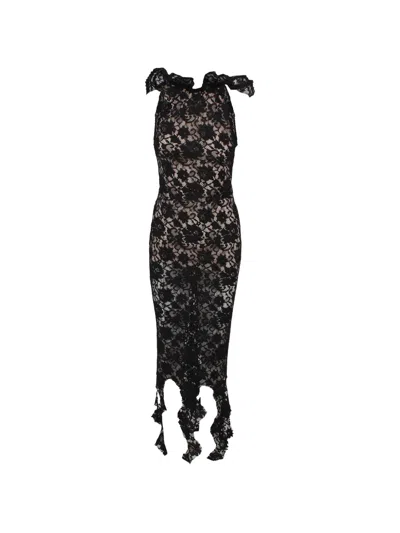Giuseppe Di Morabito Ruffled Lace Midi Dress In Black