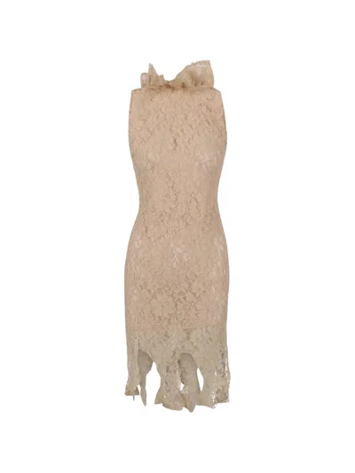 Giuseppe Di Morabito Ruffled Lace-overlay Dress In Brown