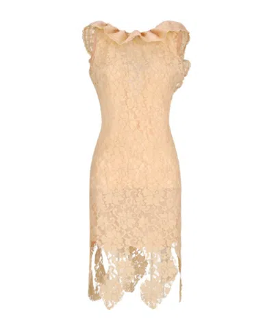 Giuseppe Di Morabito Ruffled Lace-overlay Dress In Brown