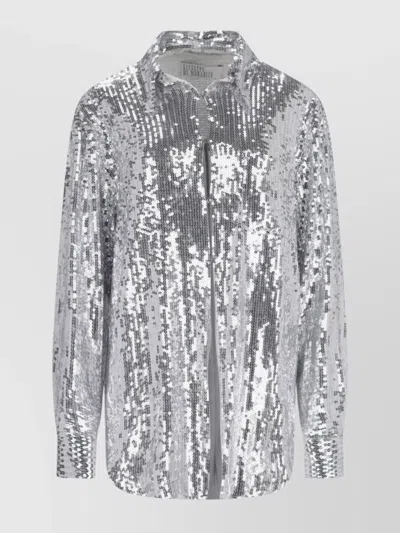 GIUSEPPE DI MORABITO SEQUIN EMBELLISHED COLLARED NECK LONG SLEEVES TOP