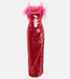 Giuseppe Di Morabito Sequined Feather-trimmed Gown In Mt Pink