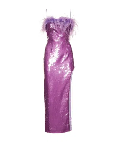 Giuseppe Di Morabito Sequined Midi Dress W/ Feathers In Purple