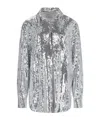 Giuseppe Di Morabito Sequin Embellished Collared Neck Long Sleeves Top In Gray