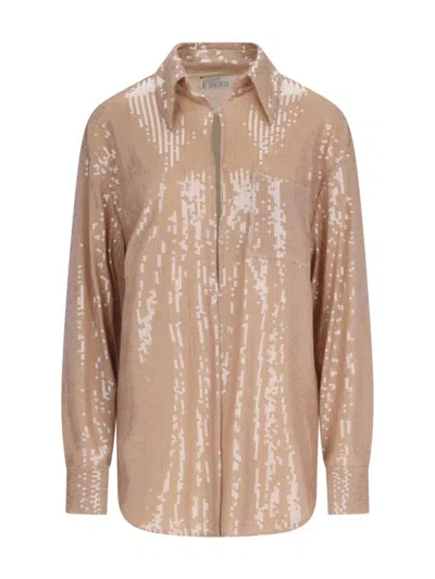GIUSEPPE DI MORABITO SEQUINED SHIRT IN BROWN FABRIC CLASSIC COLLAR HOOK