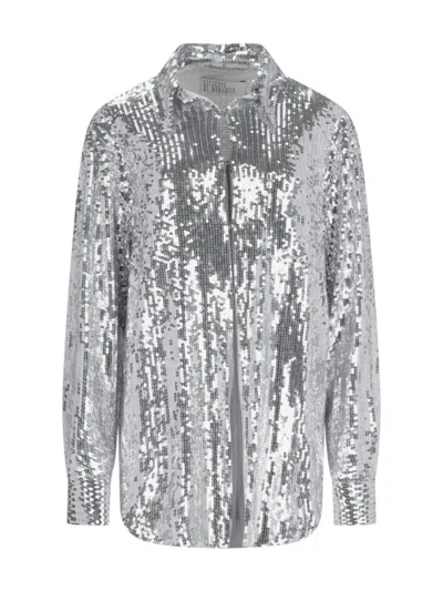 Giuseppe Di Morabito Sequined Shirt In Silver Fabric Classic Collar