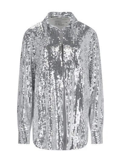 GIUSEPPE DI MORABITO SEQUINED SHIRT IN SILVER FABRIC CLASSIC COLLAR