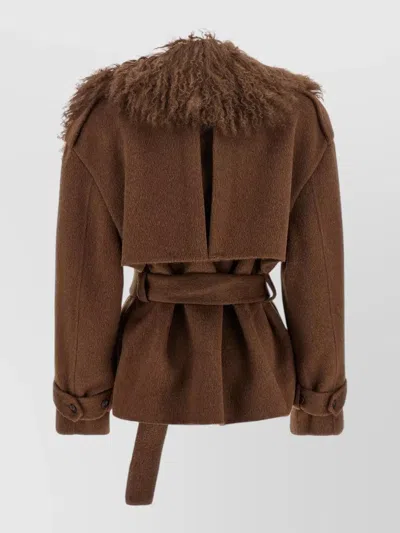 Giuseppe Di Morabito Shearling Collar Alpaca-blend Short Trench Coat In Brown