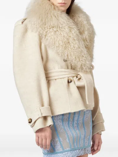 Giuseppe Di Morabito Shearling-collar Belted Coat In Neutral