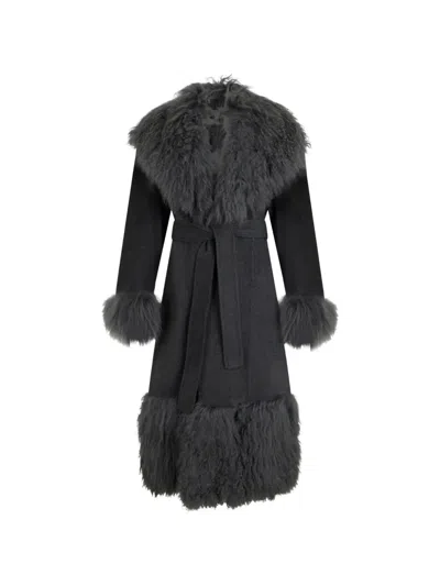 Giuseppe Di Morabito Shearling-trim Belted Coat In Gray