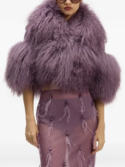 Giuseppe Di Morabito Shearling-trim Cropped Jacket In Purple