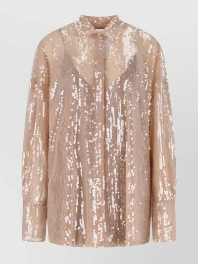 GIUSEPPE DI MORABITO SHEER FABRIC COLLARED NECK SEQUIN EMBELLISHMENT TOP