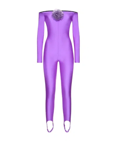 Giuseppe Di Morabito Shiny Elastic Knit Jumpsuit In Purple