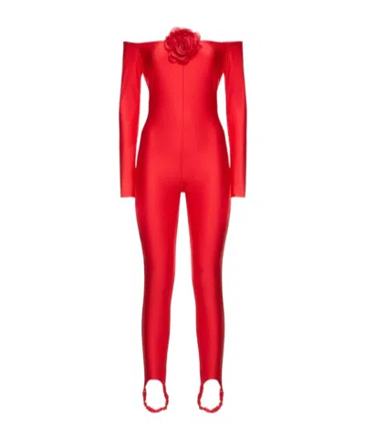 Giuseppe Di Morabito Shiny Elastic Knit Jumpsuit In Red