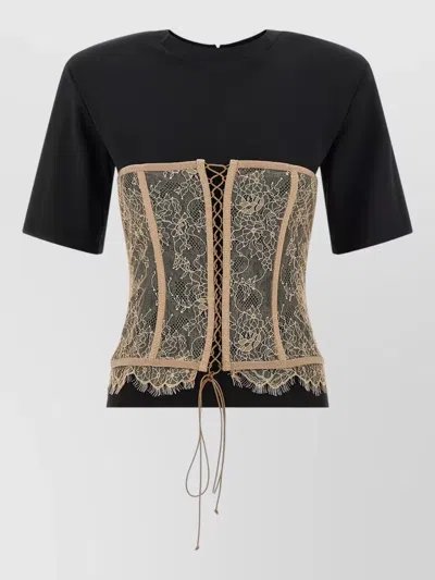 Giuseppe Di Morabito Short Sleeve Corset Top Lace Tie Back In Black