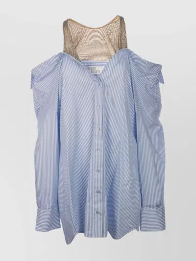 Giuseppe Di Morabito Shoulder Mesh Striped Long Sleeve Top In Blue